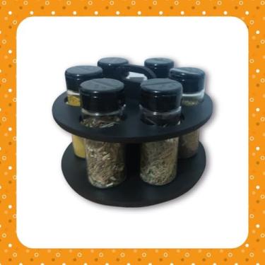 Imagem de Porta Temperos Condimentos Redondo Com Kit de Potes com Tampa Dosadora(6 potes - Sem Adesivos)