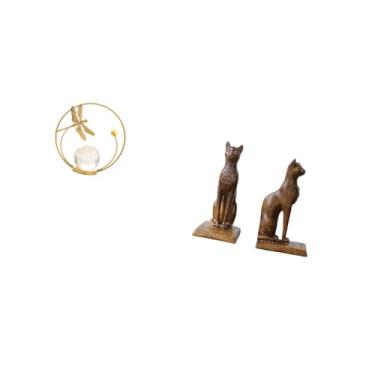 Imagem de Fenteer Escultura de Metal em Forma de Bola de Cristal E Estátua de Gato Egípcio, Enfeite Decorativo para Mesa, Corredor, Lareira, Quarto, Sala de Estar, Escr