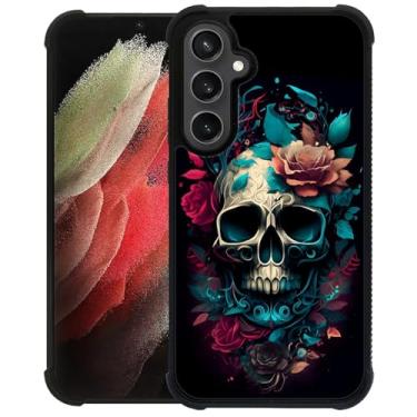 Imagem de DAIZAG Capa para Samsung Galaxy S23 FE, capa protetora antiderrapante com absorção de choque de quatro cantos para meninas e meninos - caveira com flores