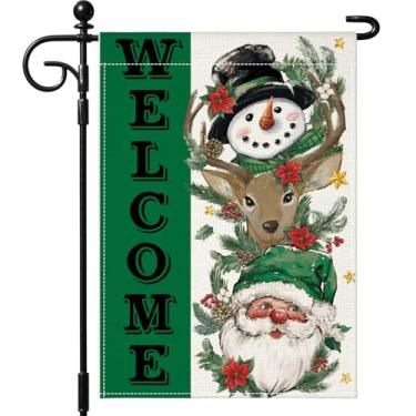 Imagem de OTOSTAR Welcome Christmas Bandeira decorativa de jardim 30,5 x 45,7 cm dupla face Papai Noel rena boneco de neve bandeira de natal decoração externa de quintal decoração de inverno férias ao ar livre