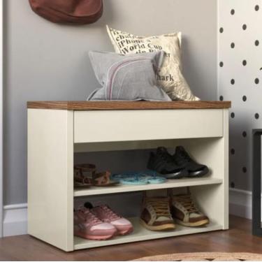 Imagem de Sapateira Banco de Madeira com Gaveta Hall de Entrada - Off White com 