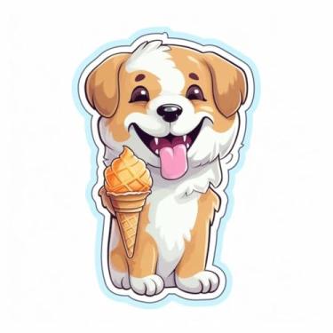 Imagem de Adesivo de Parede Infantil Kawaii com Cachorro e Sorvete para Quarto e Cadernos 50x50cm