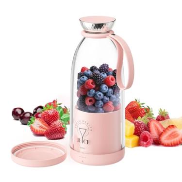 Imagem de Buzveuya Liquidificador portátil, liquidificador pequeno para vitaminas e batidos, liquidificador pessoal com 6 lâminas, recarregável, tampa de viagem, 500 ml para atividades ao ar livre, acampamento