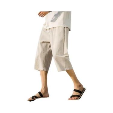 Imagem de Bermudas Masculinas Leves De Algodão E Linho Para O Verão, Cor Sólida,