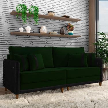 Imagem de Sofá Living Montecarlo 2 Lugares Bipartido 192cm Pés Em Madeira Veludo-pu Verde-preto G33 Gran Belo