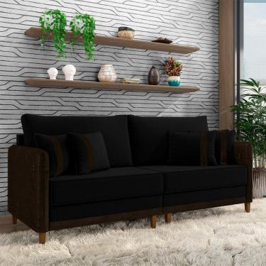 Imagem de Sofá Living Montecarlo 2 Lugares Bipartido 172cm Pés Em Madeira Veludo-pu Preto-marrom G33 Gran Belo
