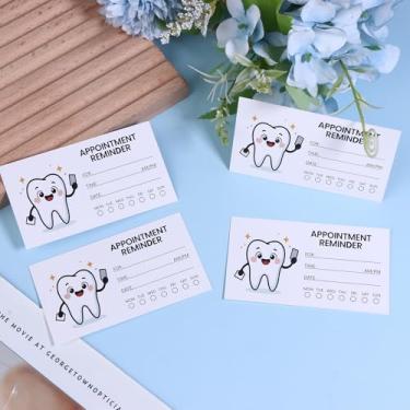 Imagem de 100 cartões de lembrete de consulta odontológica com design de dente fofo, cartões profissionais de notificação de pacientes com caixas de seleção hora e data