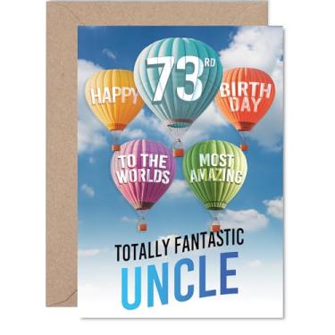 Imagem de Giftzie Cartão de aniversário de 73 anos do tio - balão de ar quente mais incrível - Cartão de feliz aniversário para tio de 73 anos de idade de sobrinho, balões A5 cartões comemorativos estrelas