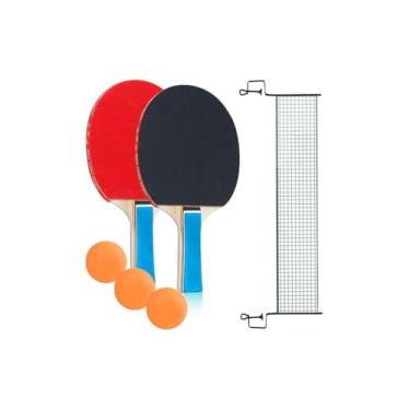 Imagem de Kit Ping Pong com Rede, 2 Raquetes, 3 Bolinhas, Madeira, Preto e Vermelho, Infantil e Adulto, 100cm Rede