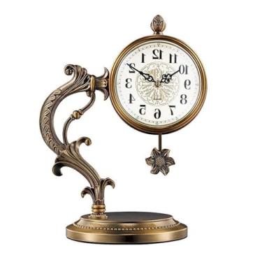 Imagem de Relógio de manto, silencioso, sem tique-taque, com pêndulo em forma de flor, relógio de mesa antigo para sala de estar, lareira, mesa, decoração de escritório (A)