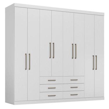Imagem de Guarda Roupa Casal 8 Portas 6 Gavetas Master Branco Brilho - Santos Andirá