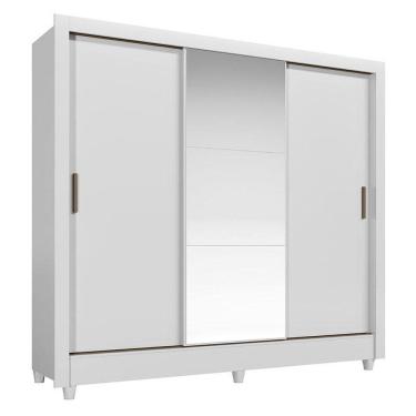 Imagem de Guarda Roupa Casal 3 Portas de Correr com Pés e Espelho Italia Branco Brilho - Santos Andirá
