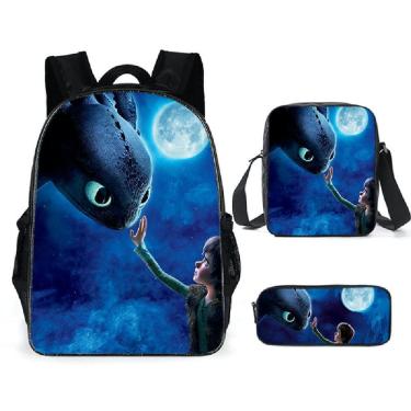 Imagem de Conjunto de mochilas escolares sem dentes, 3 peças com bolsa de ombro e estojo para canetas