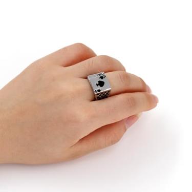 Imagem de Anel de pá de pôquer prata masculino – Joia de aço inoxidável polido para cassino e sinete de jogos, pulseira minimalista durável para uso diário, festa, viagem e presente para entusiastas de jogos