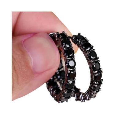 Imagem de Charme feminino pequeno preto zircão pedra hoop brincos vintage moda j