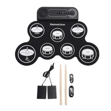 Imagem de SPYMINNPOO Conjunto de Bateria Eletrônica, Almofada de Bateria Eletrônica de Enrolar Com 7 Almofadas, 2 Pedais e Alto-falantes Estéreo Integrados para Crianças Iniciantes