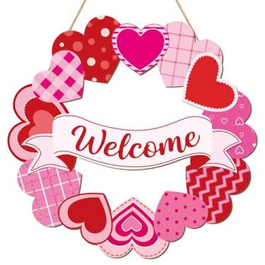 Imagem de Sophena Guirlanda de madeira para porta do dia dos namorados para placa de porta da frente, placas de parede de coração, decoração de dia dos namorados, placa de boas-vindas para pendurar artesanato