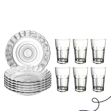 Imagem de Jogo De Pratos Fundos E Copos 12 Peças Aparelho De Jantar Em Vidro (Prato Estrela + Copo Cells)