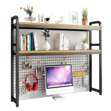 Imagem de Estante de mesa de 2 camadas para mesa de computador - Rack de exibição de armazenamento de mesa de metal em grade, estante multiuso, prateleira organizadora de mesa de ferro forjado, para escritório