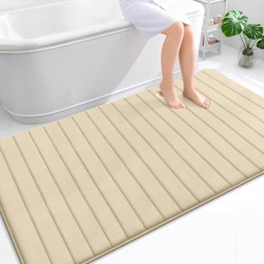 Imagem de OLANLY Tapete de banho listrado de espuma viscoelástica 177 x 116, tapetes de banheiro absorventes super macios, secagem rápida, tapetes de chuveiro laváveis na máquina, tapete de banho, acessórios de