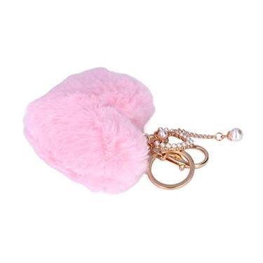 Imagem de Cryfokt Chaveiro Fofo Em Formato de Coração Pom Pom para Mulheres – Presente Ideal para Bolsas, Telefones e Muito Mais – Liga de Zinco de Pelúcia Macia 3,94 X 2,76 pol. (Rosa)