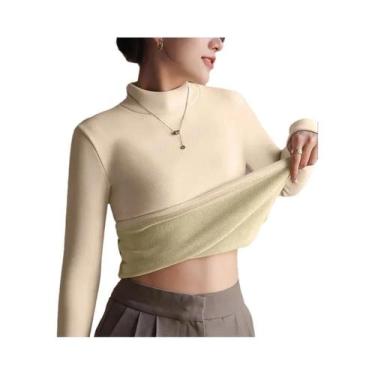 Imagem de Suéter Feminino Forrado Com Veludo Grosso, Camiseta Térmica De Manga L