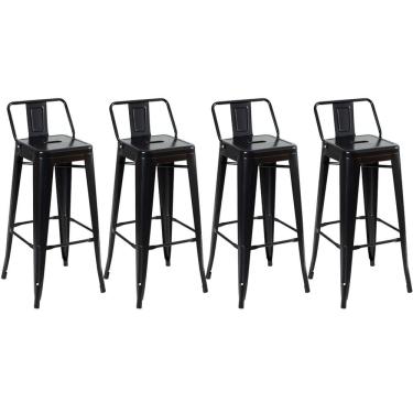 Imagem de Kit 4 Banquetas Altas Industriais Pretas em Aço 76cm com Encosto – Estilo Tolix 
