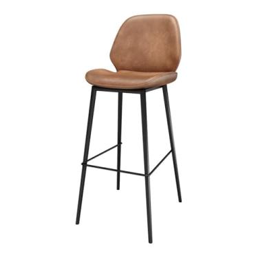 Imagem de Banco de mesa de cozinha de couro, simples, ferro, bar, restaurante, bar, lazer, cadeira alta com encosto (marrom)