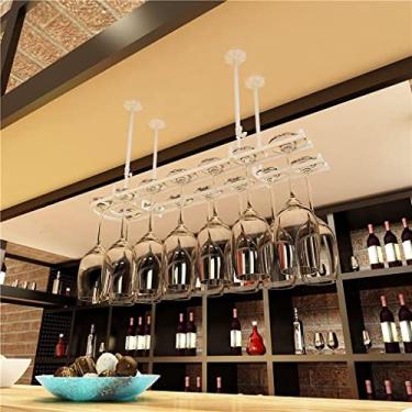 Imagem de Rack de vinho para pendurar para copos de vinho/suporte de cálice vintage de ferro forjado rack de vinho de teto 30-60 cm altura ajustável rack de vidro de vinho de cabeça para baixo para sala de