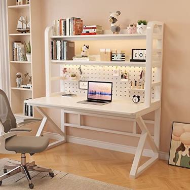 Imagem de RJYYYDS Mesa de computador com prateleiras e quadro de suporte de 99 cm para escritório doméstico moderna para estudantes/estação de trabalho fácil de montar carvalho cinza