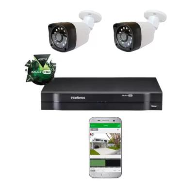 Imagem de Kit 2 Cameras Segurança 720p Full Hd Dvr Intelbras 4ch S/hd