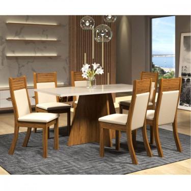 Imagem de Mesa Dailus Com 6 Cadeiras Roma Imbuia Tecido Veludo Pastel Viero Imbuia/blonde Off White