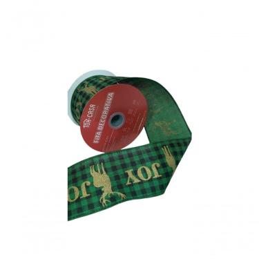Imagem de Fita Decorativa Xadrez Verde Com Estampa Rena Joy Ft573