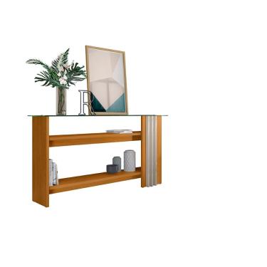 Imagem de Aparador Frizz 150cm com Prateleiras e Base de Vidro Cinamomo e Off White Liberty Móveis