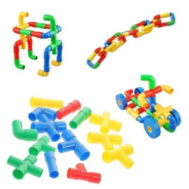 Imagem de Brinquedo De Montar Interativo Plastico Blocos Infantil Coloridos Tubo