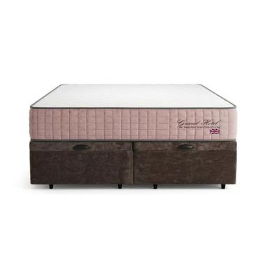 Imagem de Cama Box Casal Bau Bipartido Suede Marrom + Colchão Grand Hotel Rose M