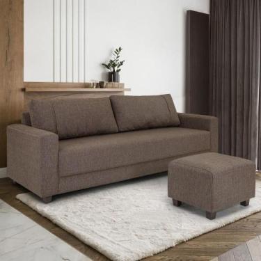 Imagem de Conjunto Sofá 3,5 Lugares e Puff Herval Clean, Linho Marrom