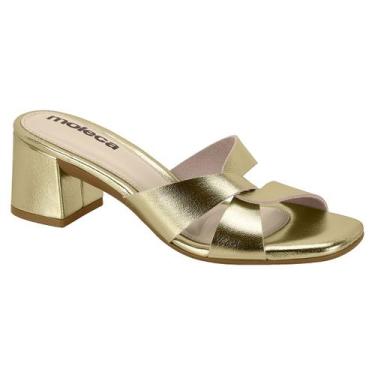 Imagem de Tamanco Feminino Mule Moleca Saltinho Baixo Bloco, Dourado, 36