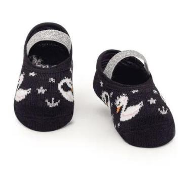Imagem de Meia Bebê Puket Sapatilha Atoalhada Elástico Confortável Preto Cisne C