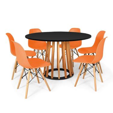 Imagem de Conjunto Mesa de Jantar Talia Amadeirada Preta 120cm com 6 Cadeiras Eames Eiffel - Laranja
