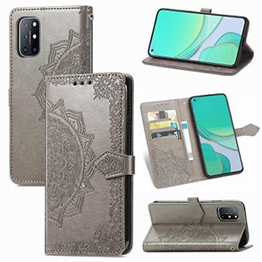 Imagem de YUNCHAO Caixa de telefone Para OnePlus 8T Mandala Flor em relevo caso de couro flip horizontal com suporte/cartão/carteira/cordão capa para celular