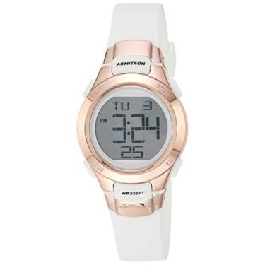 Imagem de Relógio feminino Armitron Sport 45/7012, digital e pulseira de resina, Branco/ouro rosa