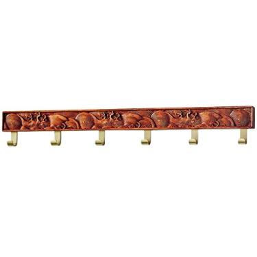 Imagem de KIZQYN Ganchos de casaco estilo chinês em relevo onda do oceano cabide de parede gancho de casaco de entrada gancho de casaco de parede cabide (6 ganchos) cabide de casaco montado na parede (cor: latão)