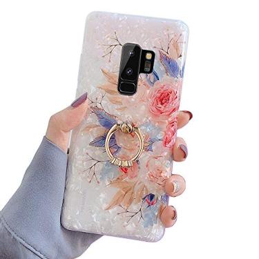 Imagem de SAMTUNK Capa para Galaxy S9 Plus, capa para S9 Plus floral bonita moda para homens, mulheres e meninas com suporte de anel giratório de 360 graus TPU macio capa à prova de choque projetada para Galaxy S9 Plus flor marrom