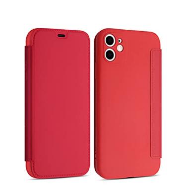 Imagem de Capa de silicone líquido flip para iphone 12 13 11 Pro Max X XR XS 14 8 7 Plus SE 2020 Capa de cartão de proteção de lente, vermelha, para iphone 11ProMax