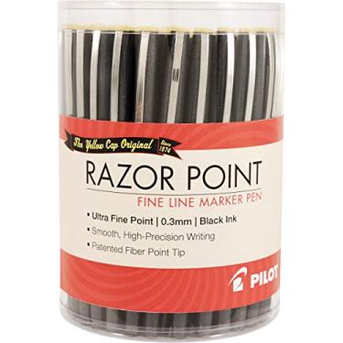 Imagem de PILOT Canetas marcadoras de linha fina da Razor Point, ponta ultrafina (0,3 mm), tinta preta, pacote com 36 (84064)