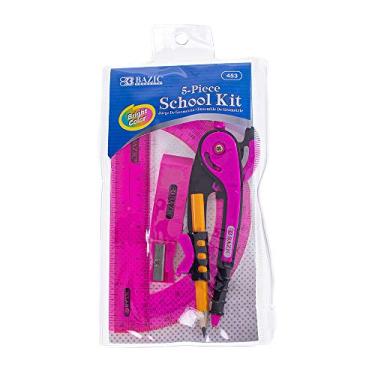 Imagem de West Coast Paracord kit escolar de 5 peças com bolsa de zíper – bússola colorida, transferidor, régua, borracha, apontador – conjunto de ferramentas geométricas e matemáticas (rosa)