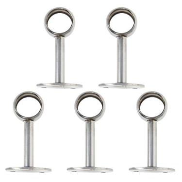 Imagem de Bettomshin Suporte de tubo de guarda-roupa, diâmetro de 0,98 polegadas, soquete de suporte de haste de trilho montado no teto tom prata 5 peças