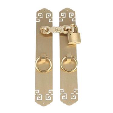 Imagem de Maçaneta de porta parafuso de porta fivela fivela alça de trava vintage cadeado de porta todo cobre acessórios de ferragens para decoração de casa, latão, G (latão G)