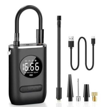 Imagem de Calibrador Compressor Bomba De Ar Portátil Digital com Lanterna LED para Encher Pneus de Carro, Moto, Bike, Bicicleta, Bola e Piscina Inflável 50W